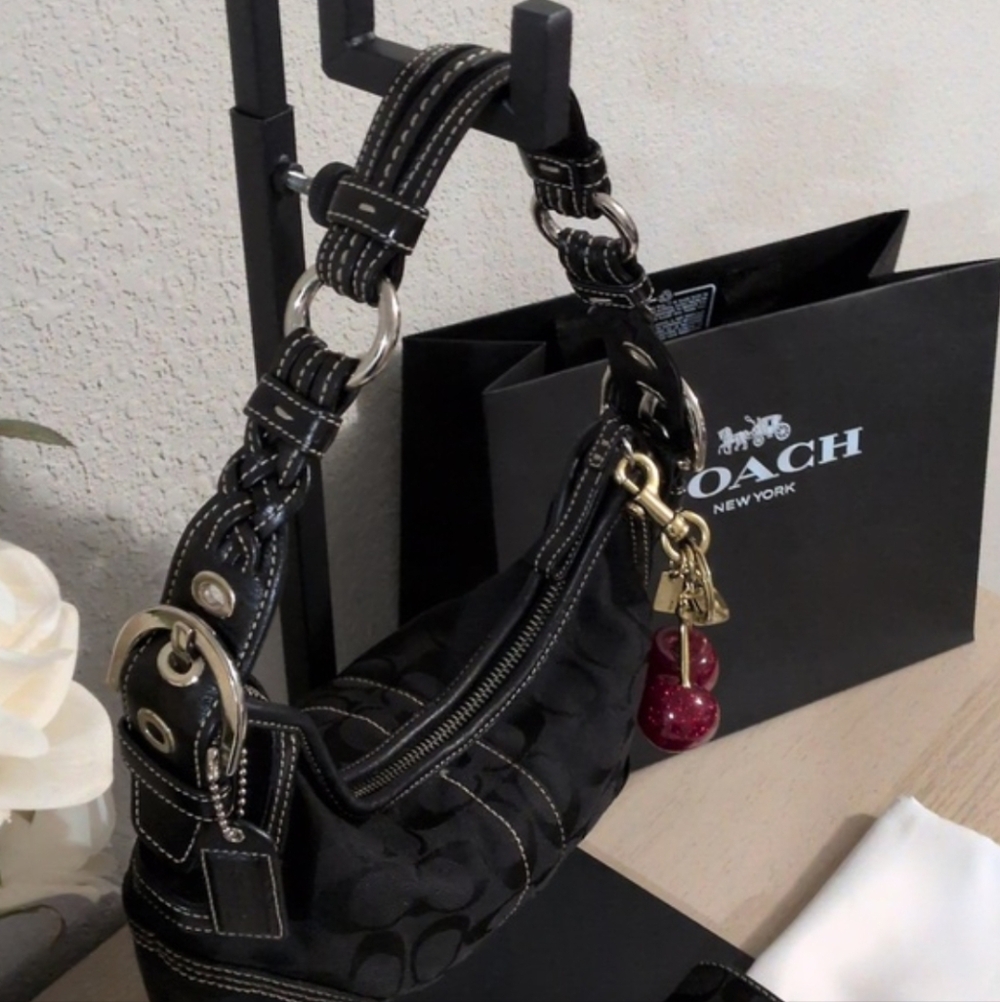 Y2K Coach Hobo In Black Signature Jacquard and Wallet SET Rare Vintage Coach Bag - Picture 5 of 13